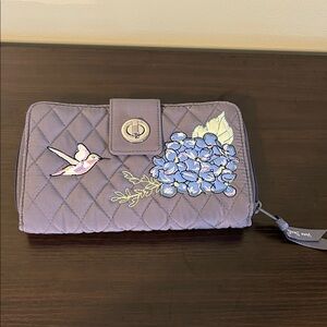 Vera Bradley Lavender Quilted Wallet with Bird and Floral Embroidery